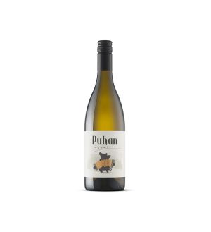 Steklenica vina Traminec Puhan na belem ozadju