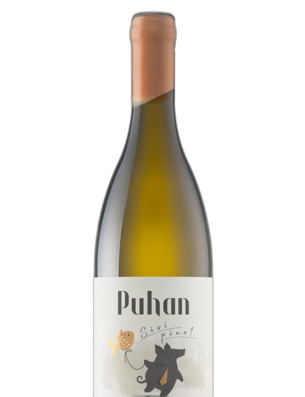 Zgornji del steklenice vina Sivi pinot Puhan z zapiralom