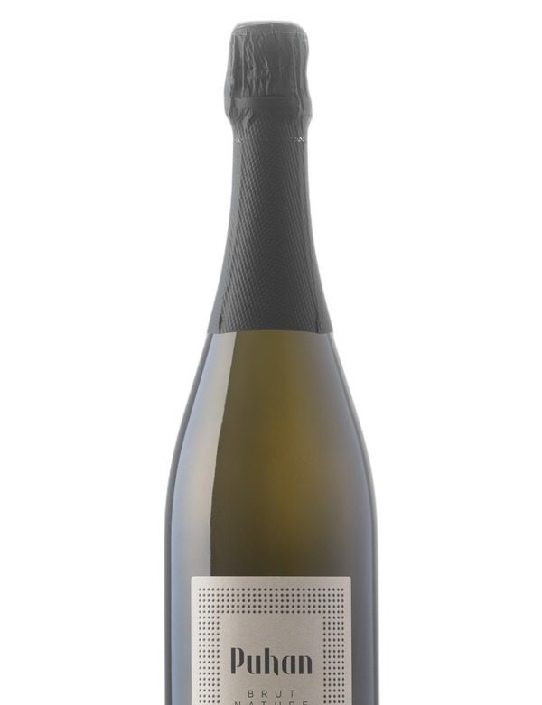 Zgornji del steklenice penine Brut Nature Puhan z zapiralom
